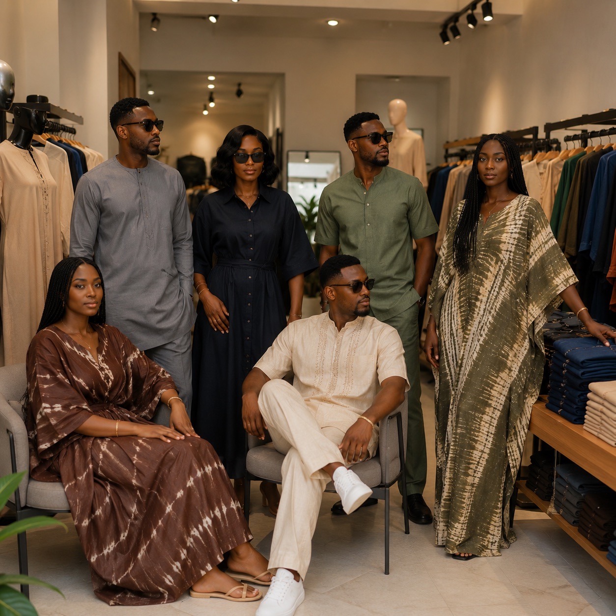 Clients in ANTOSTYLE African wear inside the Kigali studio