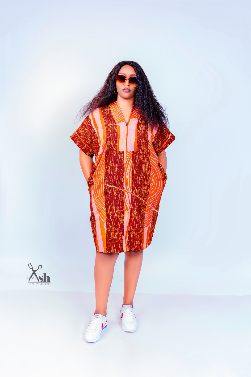 Rust Stripe Kaftan Dress